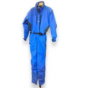 Obermeyer Ski Suit Cobalt Blue Black Belt Under Arm Vent Leg Zipper Pockets 10